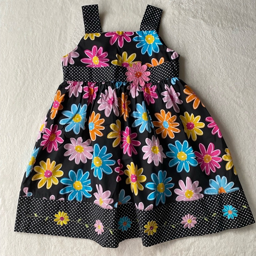 BLUEBERI Boulevard Dress Floral Black Polka‎ Dot Multicolored embroidered 4T